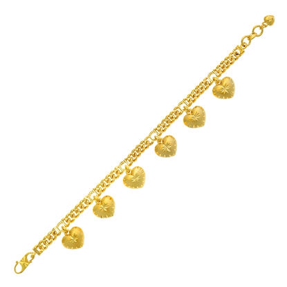 Picture of Heart Cuban Chain Bracelet Gold Plated (Gajah Love Pasir) (16.5cm)