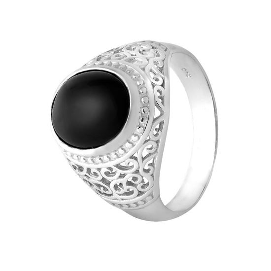 Picture of Black Onyx Cabochon Signet Ring Sterling Silver