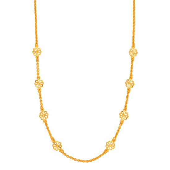 Picture of Gold Plated Chain Necklace with Flower Charms