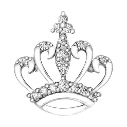 Picture of Princess Crown Mini Brooch Rhodium Plated with CZ